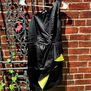 Jill Stuart One Shoulder Mini Black Faux Wrap Sheath Dress Ruffles Size 4